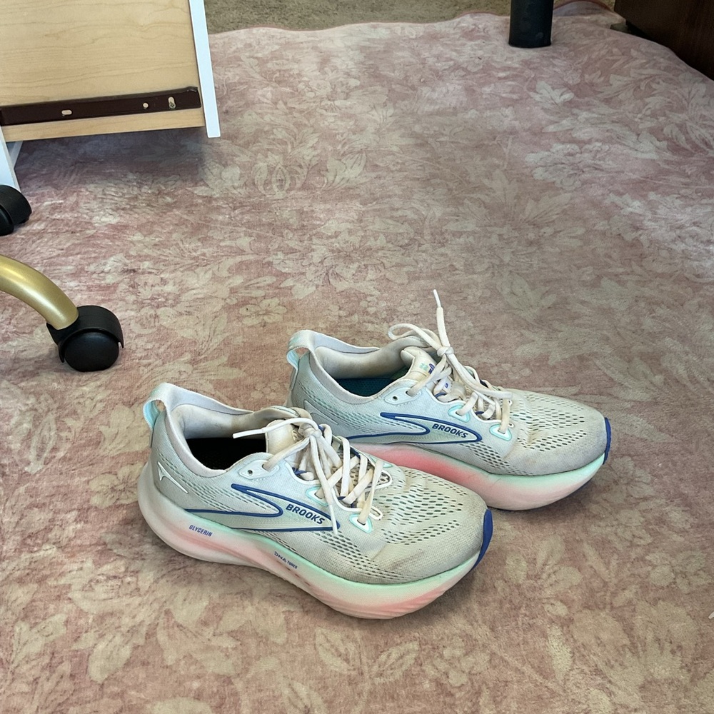 Brooks Women's Athletic Shoes - White and Blue with Pink Accents